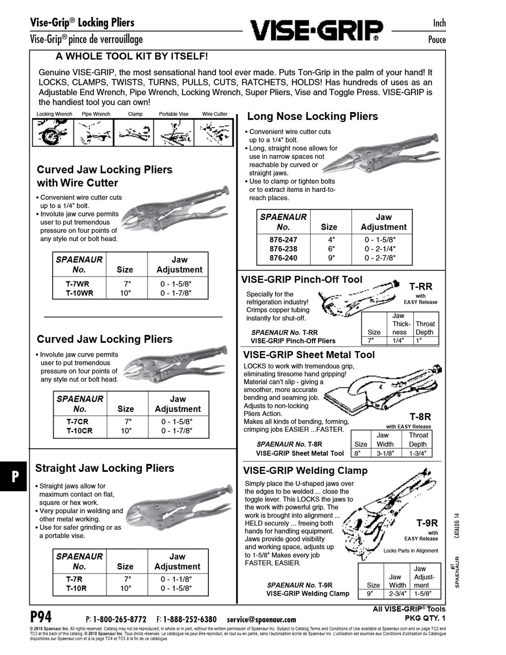 Vise-Grip Locking Pliers Straight Jaw 7" O/A Lgth   T-7R