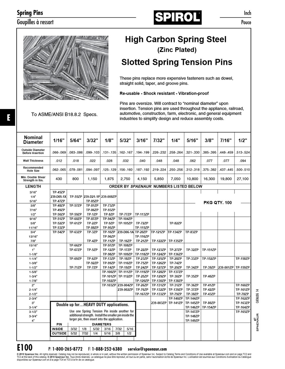 Slotted Spring Tension Pin 1/2" X 2" Spring Steel Zinc Plated Ansi B18.8.2   TP-160ZP