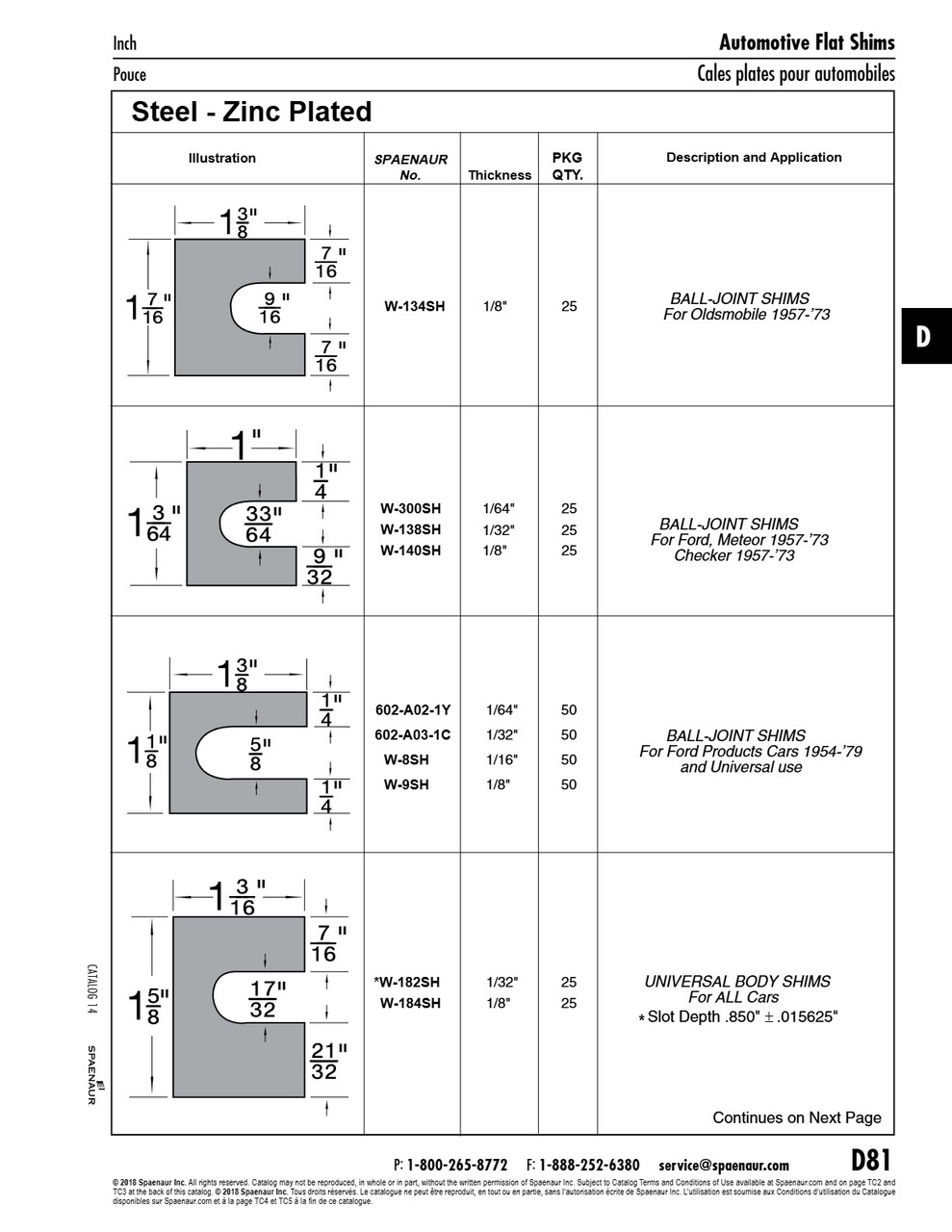 Shim Ball-Joint 1"Lg X 1 3/64" W 1/2 Degree Ford Meteor 1957-1973 1/8" Thk 33/64" Slot Width Low Carbon Steel Zinc Plated   W-140SH