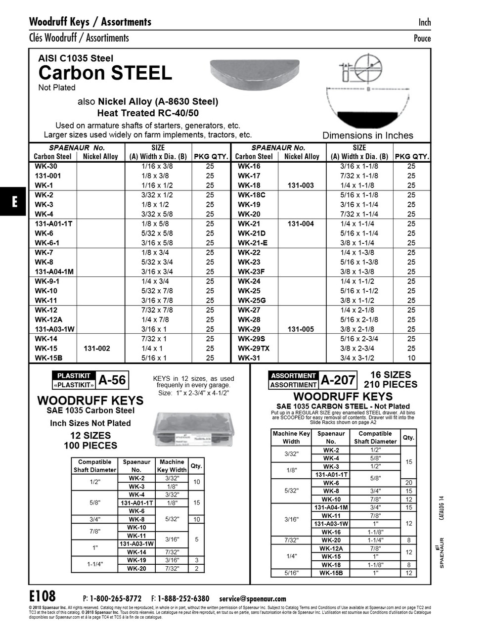 Woodruff Key 3/16" W X 1 1/8" Dia Carbon Steel Sae 1035 Plain Finish   WK-16