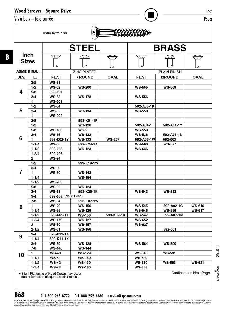 Wood Screw Flat Square Socket Head #4 X 1" Low Carbon Steel Zinc Plated Ansi B18.6.1-1981   WS-201