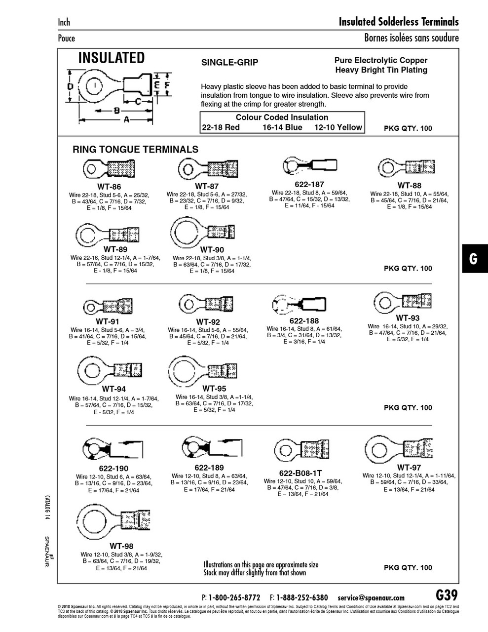 Ring Tongue Terminal Insulated Solderless Wire 16-14 Stud #12-1/4" Pure Electrolytic Copper Blue Plastic Insulator Heavy Bright Tin Plating   WT-94