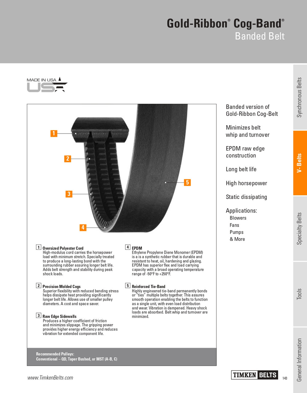Gold Ribbon® Cog-Band® 6 Rib Banded V-Belt   RBX82-6