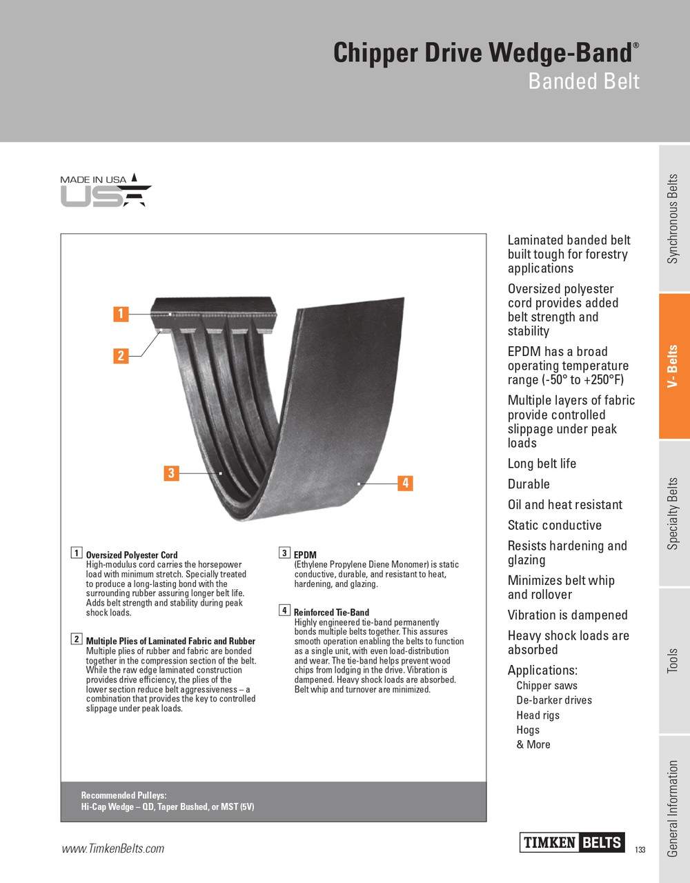 Chipper Drive Wedge Band® 5 Rib Banded V-Belt   R5VL850-5