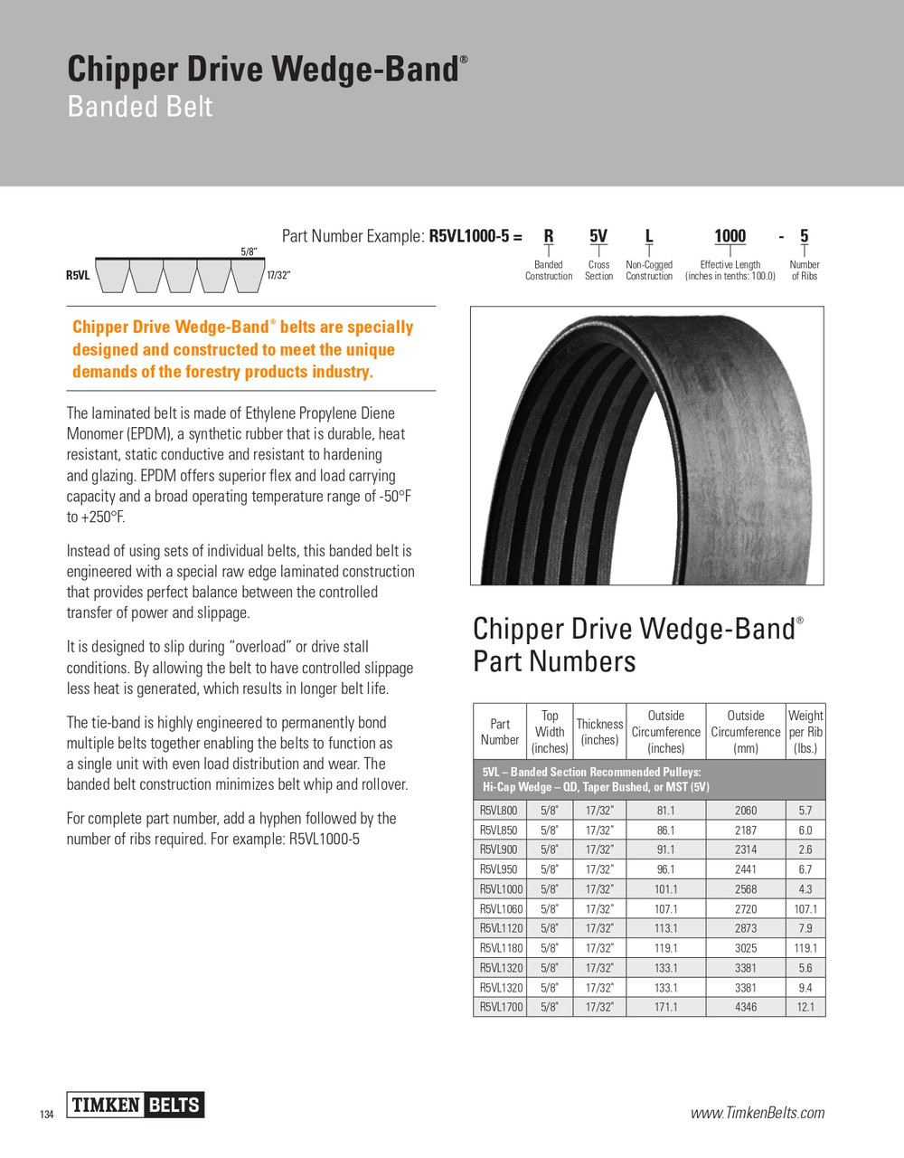 Chipper Drive Wedge Band® 5 Rib Banded V-Belt   R5VL900-5