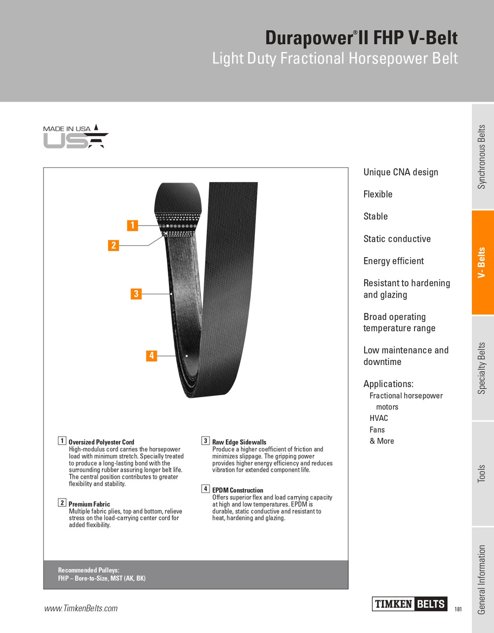 Durapower® II Fractional Horsepower V-Belt   3L210R