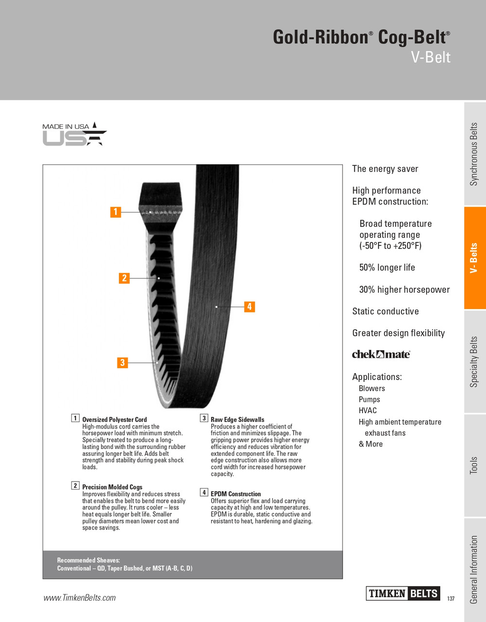 Gold Ribbon® Cog Belt® V-Belt   AX49