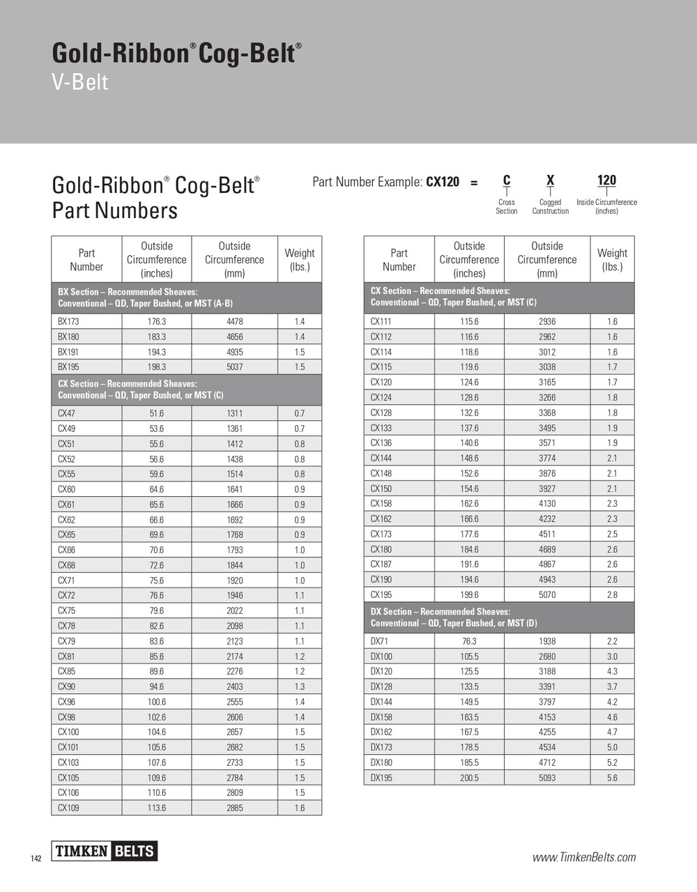 Gold Ribbon® Cog Belt® V-Belt   BX195