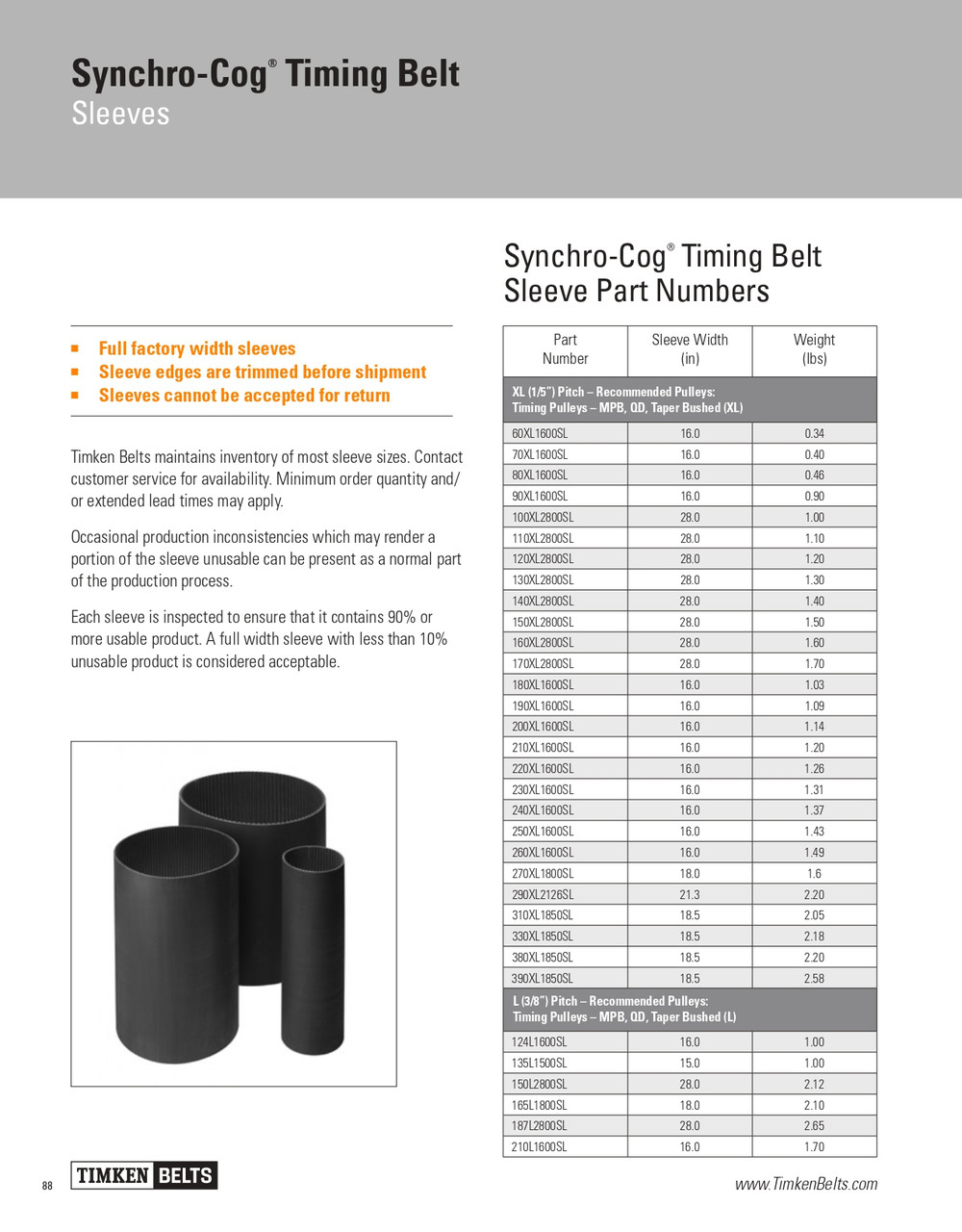Synchro-Cog® Sleeved Timing Belt   280XL1800SL Synchro-Cog® Sleeved Timing Belt   280XL1800SL
