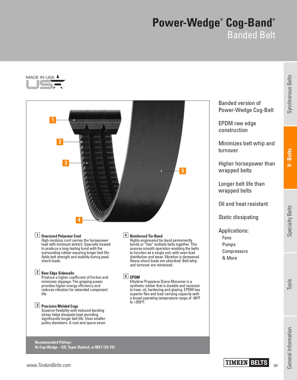 Power Wedge® Cog Band® 7 Rib Banded V-Belt   R5VX1800-7