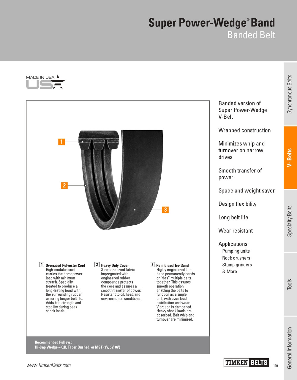 Super Power Wedge® 18 Rib Banded V-Belt   R5V1000-18