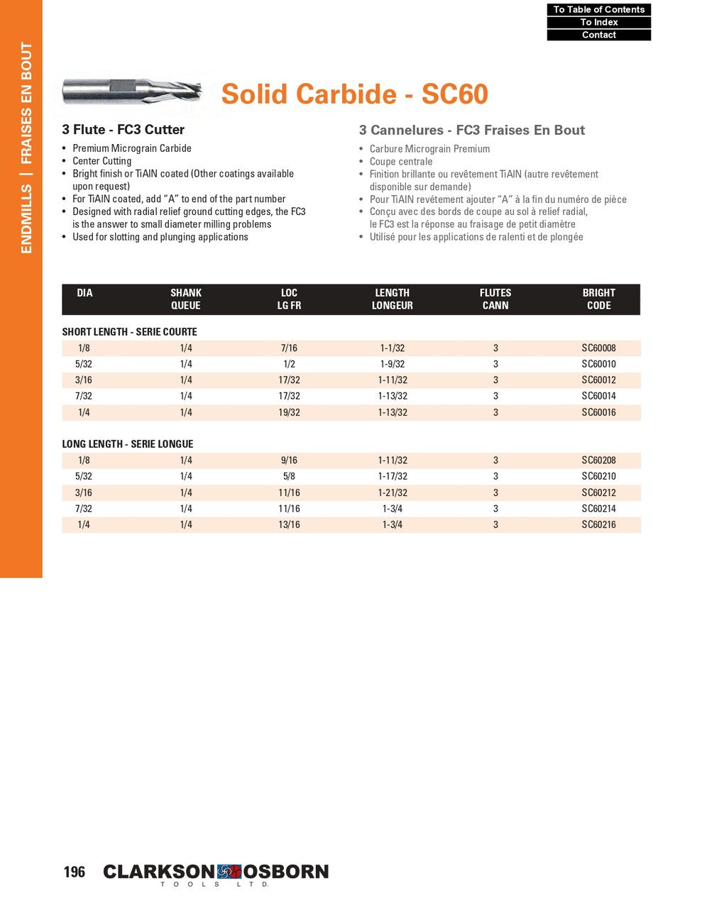 7/32" TiN Coated Solid Carbide 3 Flute End Mill   SC60014T