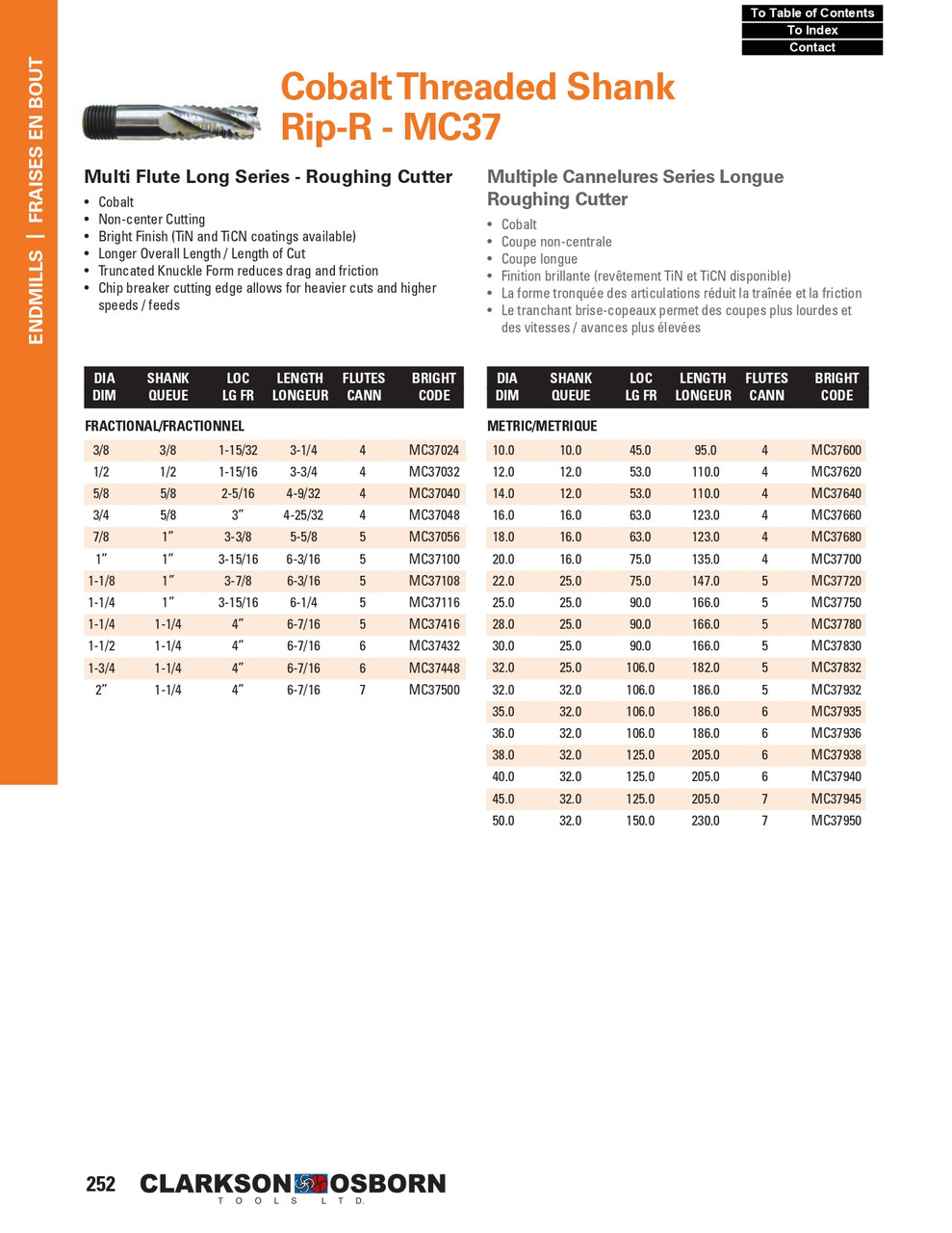 38mm Cobalt 6 Flute Long Threaded Shank Roughing End Mill   MC37938