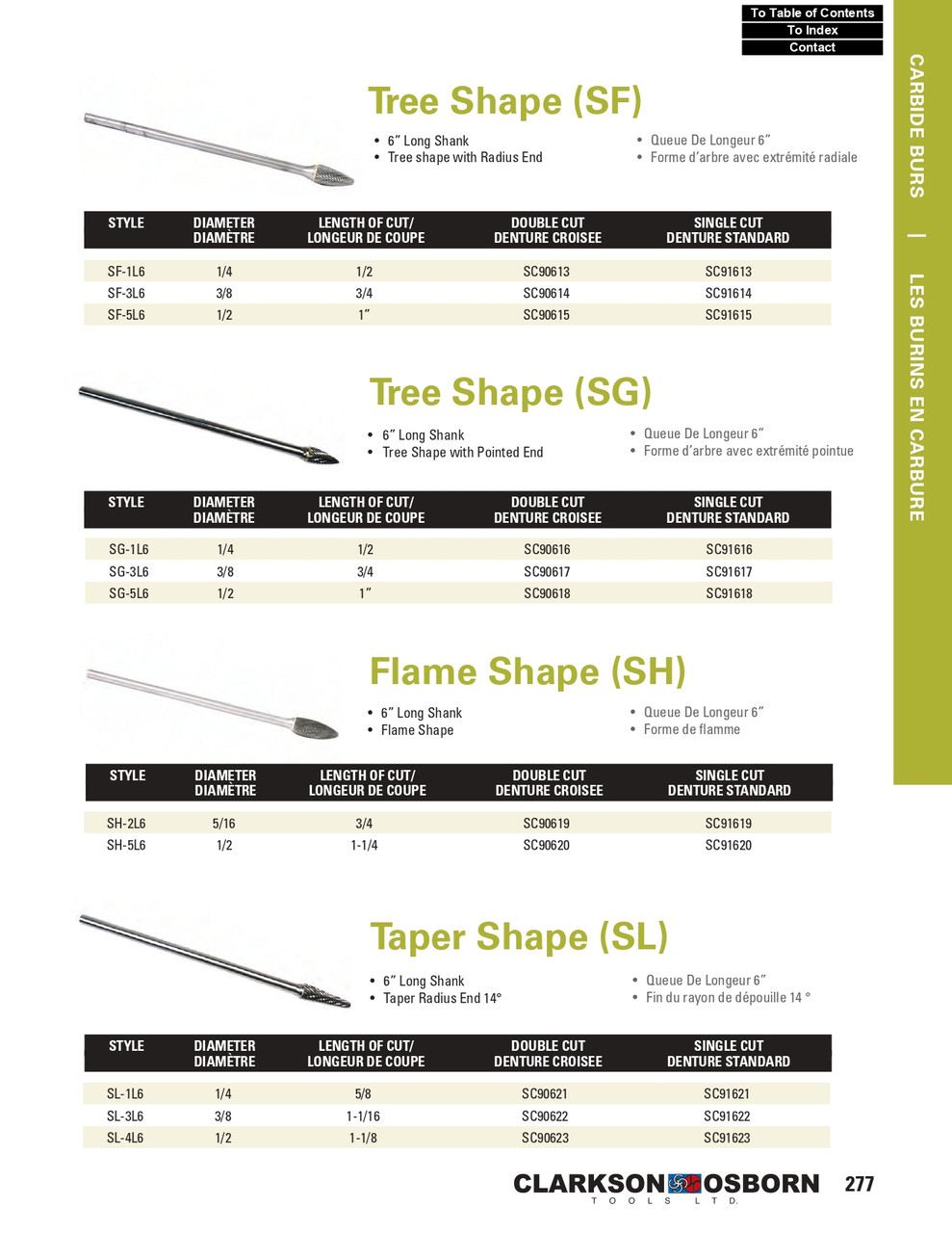 3/8" SL-Type Single Cut Taper Long Shank Carbide Burr   SC91622