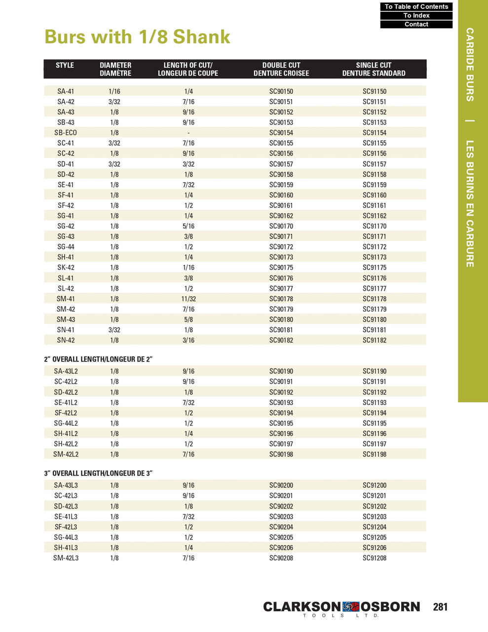 1/8" SH-Type Miniature Double Cut Flame Long Shank Carbide Burr   SC90196