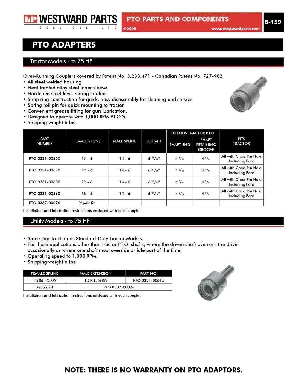 1-3/8"-6 Spline Male x 1-1/8"-6 Spline Female Overrun PTO Adapter  PTO0331-00670