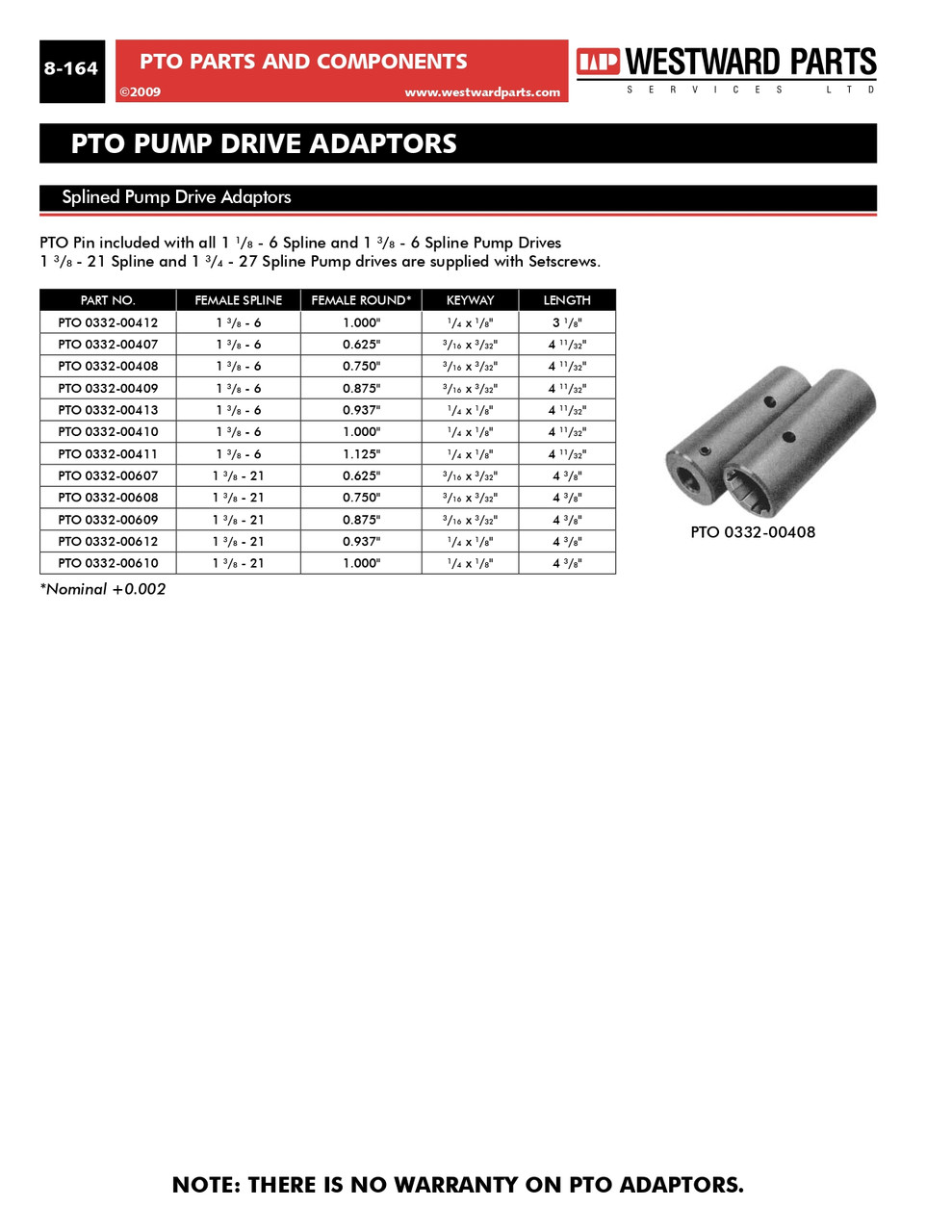 1-3/8"-6 Spline Female x 3/4" Female Round Shaft Pump Drive Adapter  PTO0332-00408