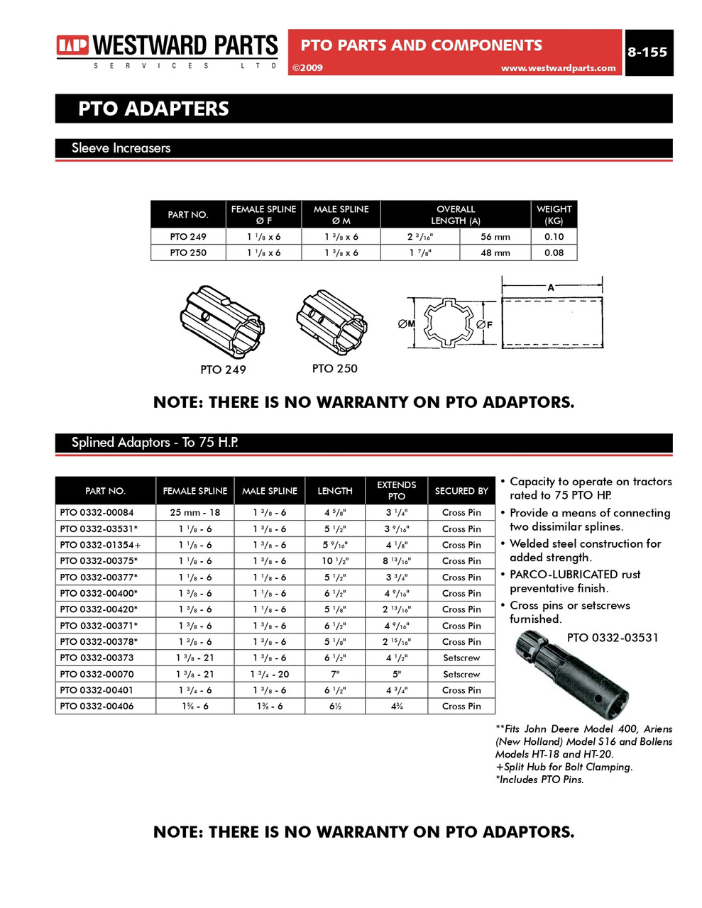 1-1/8"-6 Spline Female x 1-3/8"-6 Spline Male x 1-7/8" PTO Shaft Sleeve Increaser  PTO250