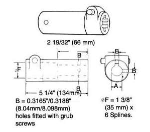 1-3/8"-6 Spline Female Quick Disconnect x 1" Round Female Shaft Set Screw PTO Adapter  PTO4901
