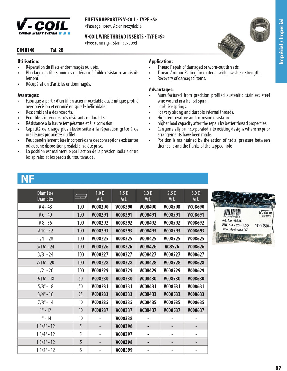 10 Pc. 1"-12 x 3.0 D V-Coil® Threaded Inserts   VC08637
