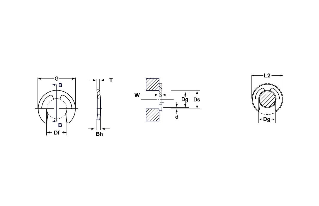 External SAE Phosphated Bowed E-Clip Retaining Ring  BE-0025-PA