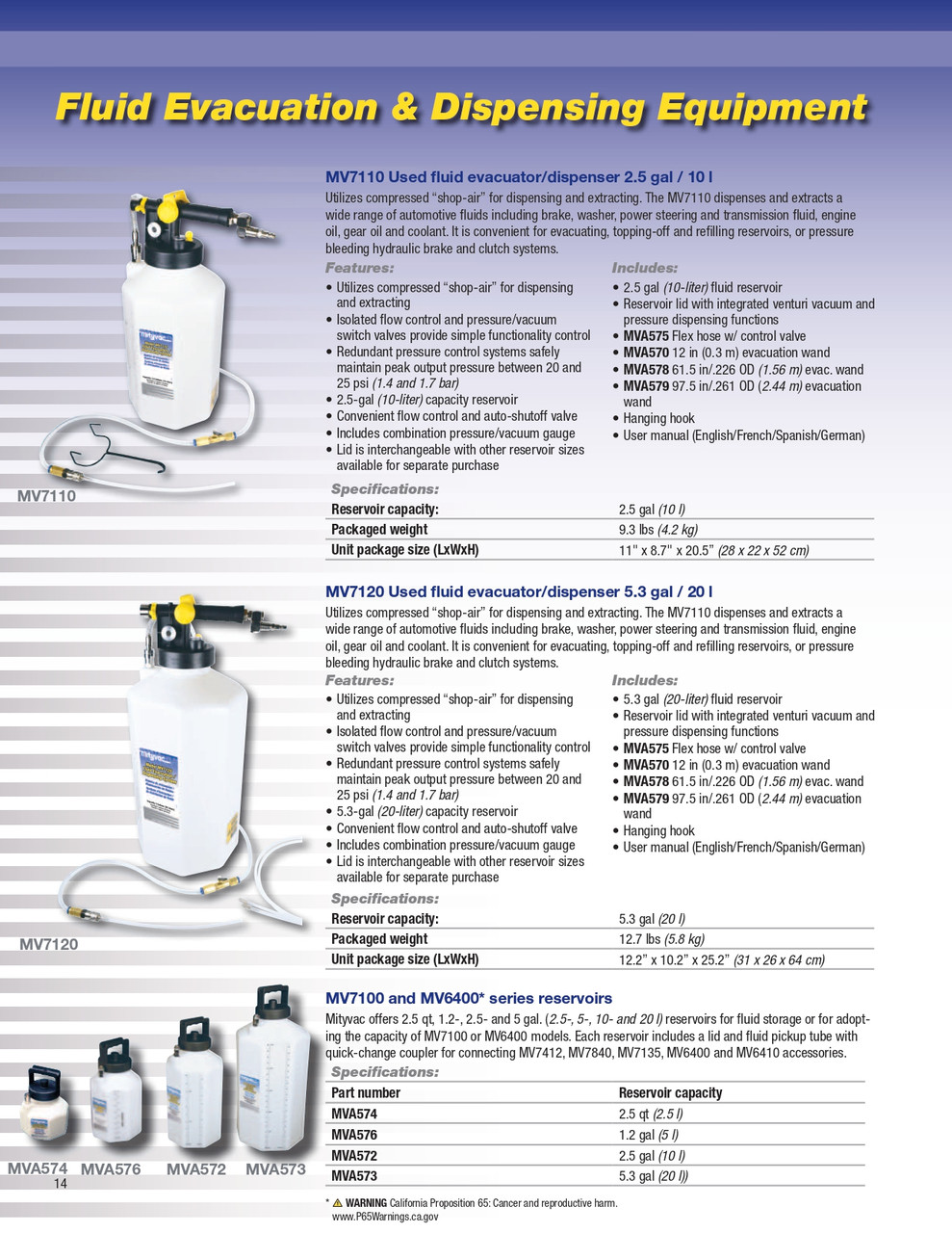 2.5L MV7100/MV6400 Series Reservoir   MVA574