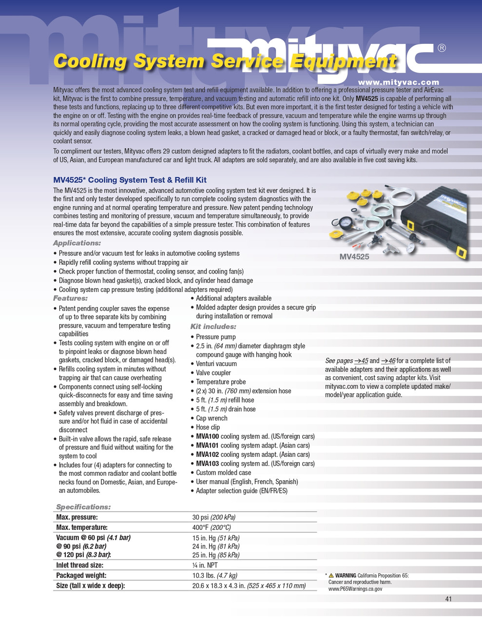 Cooling System Test & Refill Kit   MV4525