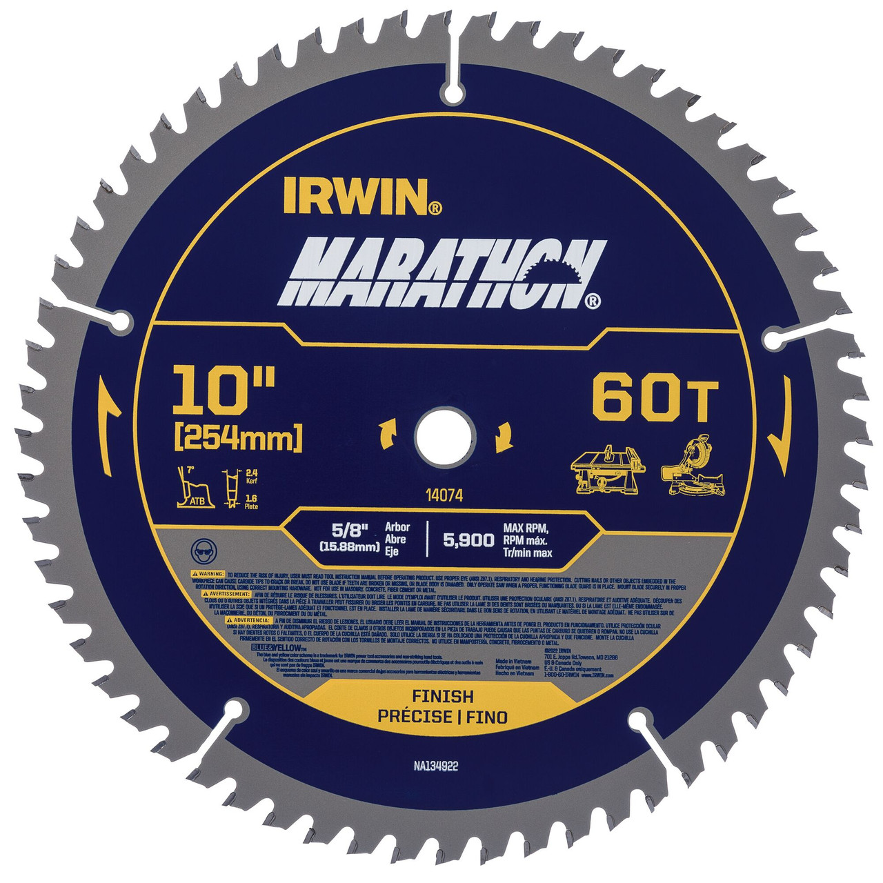 10" 60T  Marathon® Carbide Circular Saw Blade   14074