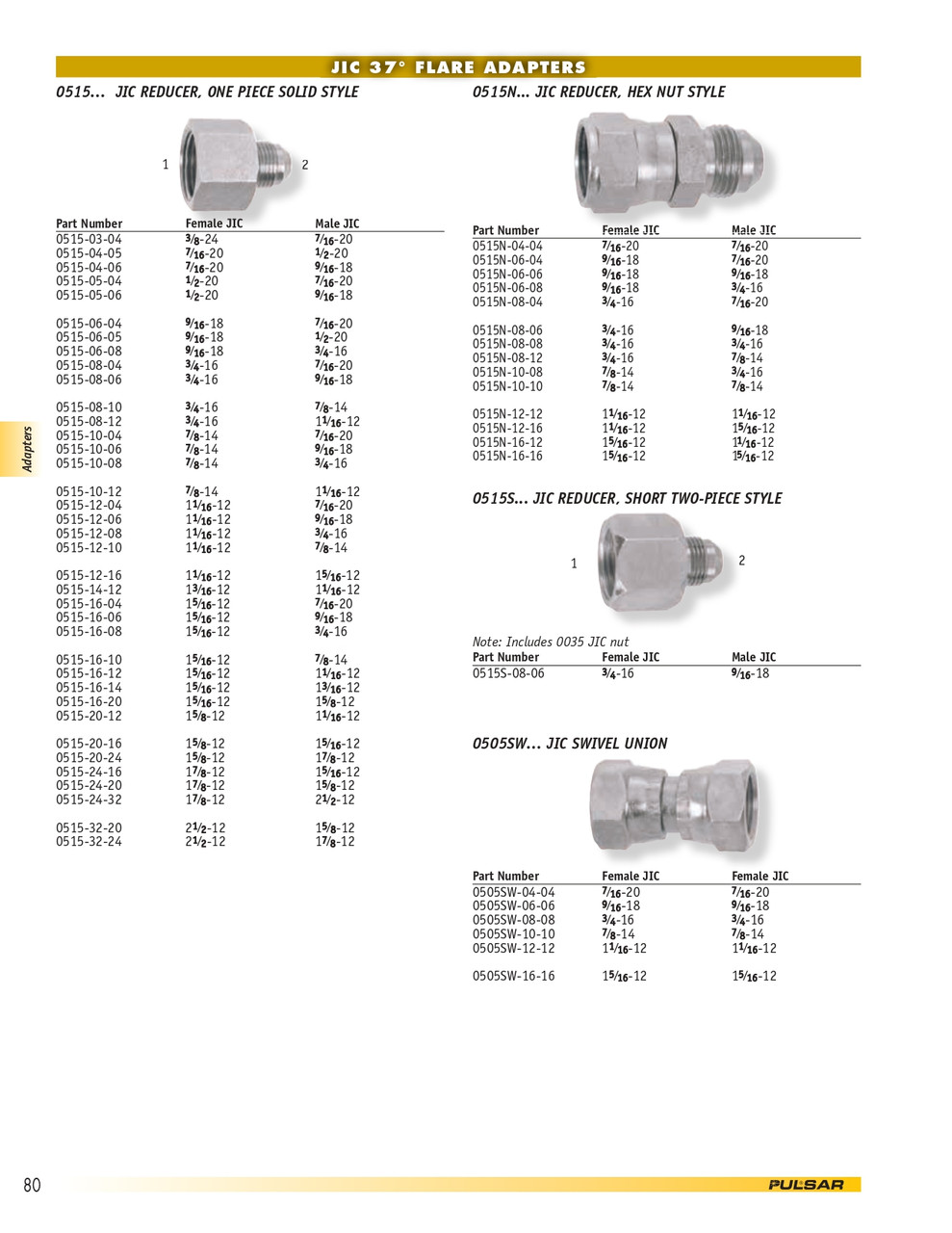 3/8 x 1/2" Steel Female 37° JIC - Male 37° JIC Connector  0515N-06-08