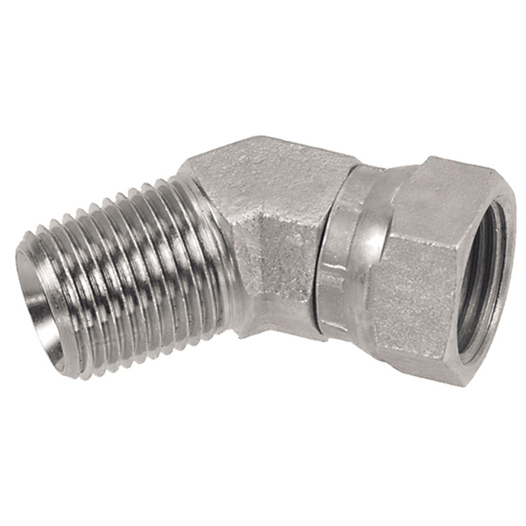 3/8 x 1/2" Steel Male NPT - Female NPSM Swivel 45° Elbow  0646-06-08