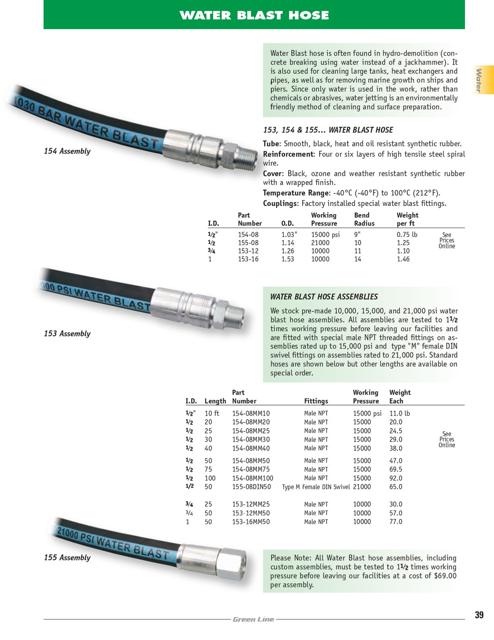 1/2 x 1/2" x 50' 21,000 PSI Water Blast Hose   155-08DIN50