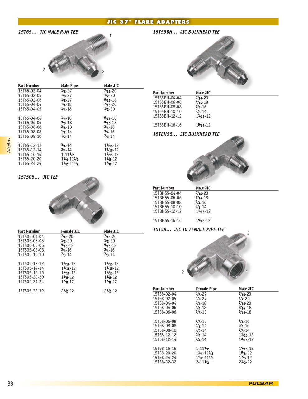 2 x 2 x 2" Steel Female NPT - Male 37° JIC - Male 37° JIC Tee  15T58-32-32