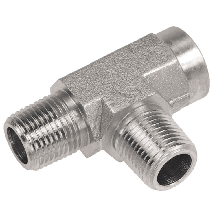 1/4 x 1/4 x 1/4" Steel Male NPT - Male NPT - Female NPT Tee  16T86-04-04