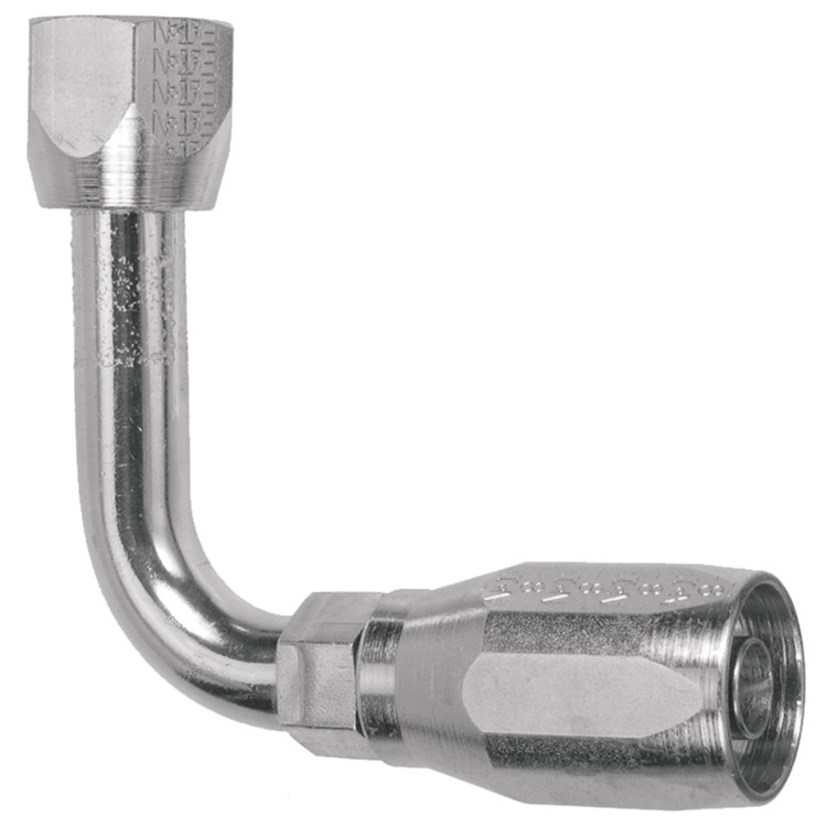 3/16 x 1/4" Pulsar 3500 Series Reusable Hose End - Female 45° SAE Swivel 90° Long Drop Elbow  3594L-04-04