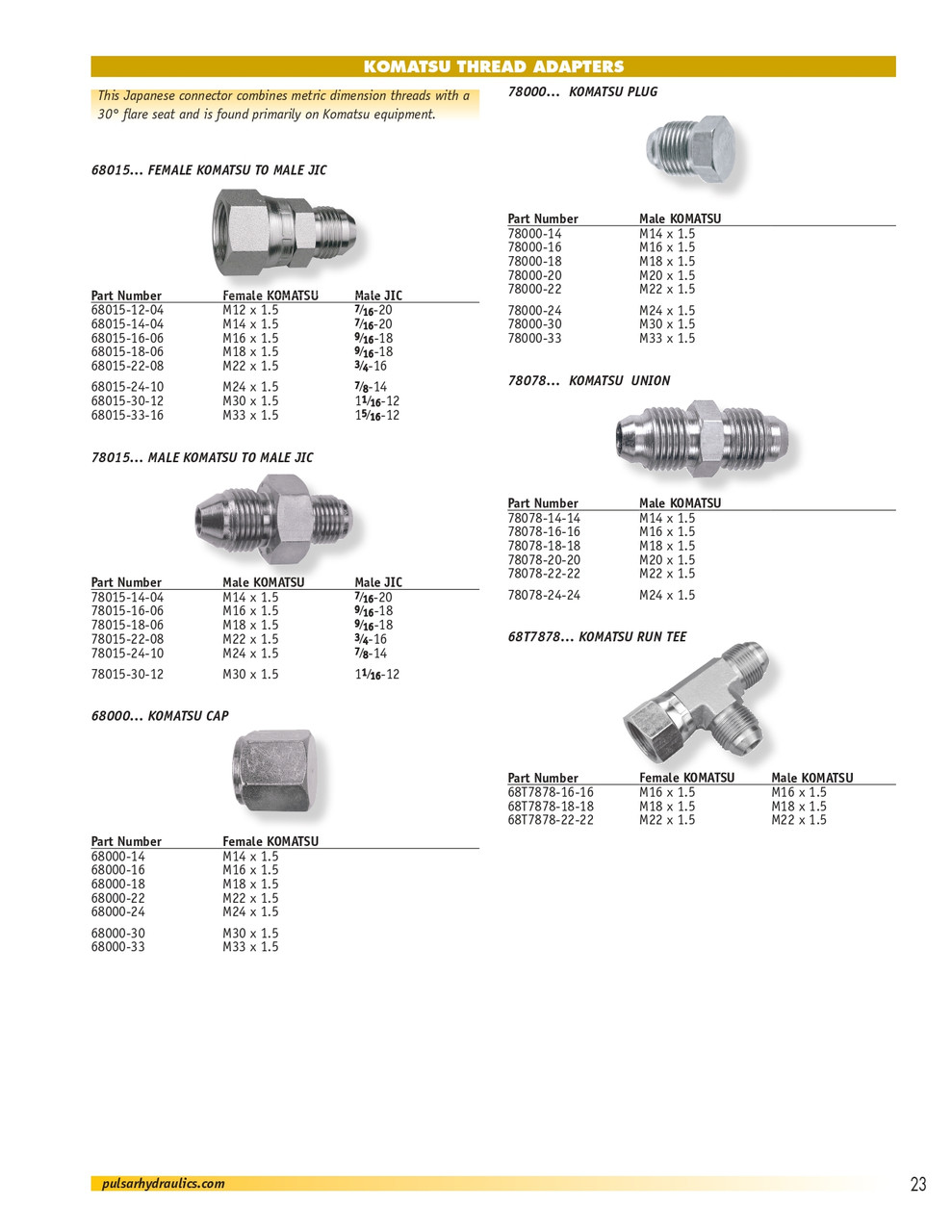 M30-1.5 x 3/4" Steel Female Komatsu - Male JIC Connector   68015-30-12