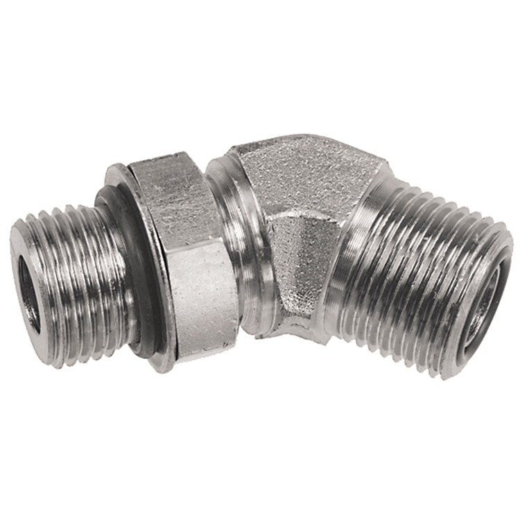 3/4"-16 x 11/16"-16 Steel Male ORB - Male ORFS 45° Elbow   93411-08-06