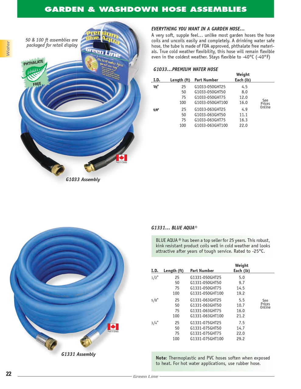 1/2" x 75' Premium Water Hose Assembly   G1033-050GHT75