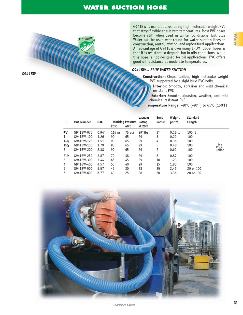 5" PVC Blue Water Suction Hose    G941BW-500