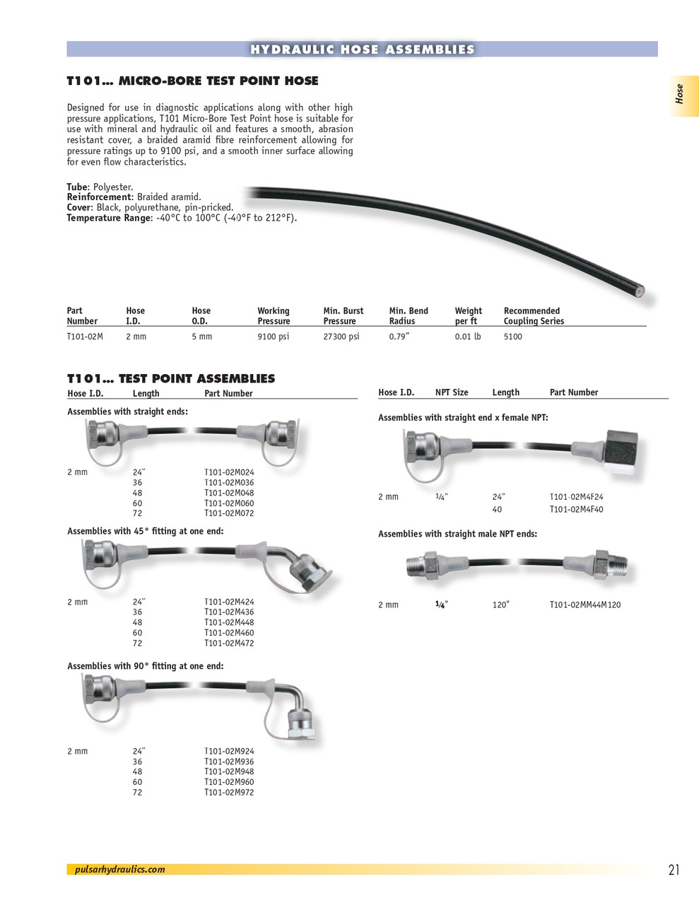 2mm x 48" 9100 PSI 45° Micro-Bore Test Point Hose Assembly  T101-02M448