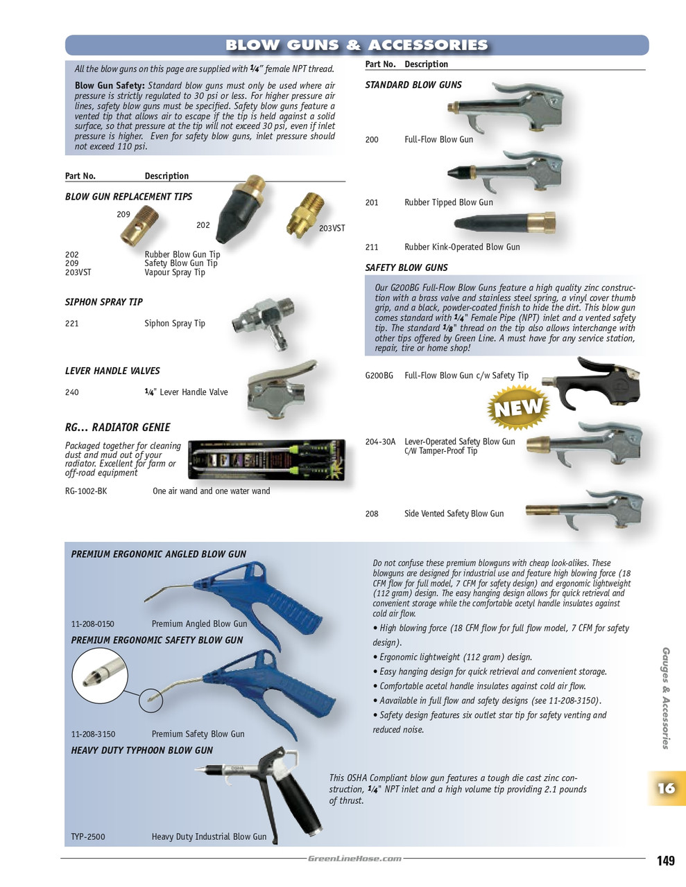 1/4" FNPT Full-Flow Blow Gun w/ Safety Tip   G200BG