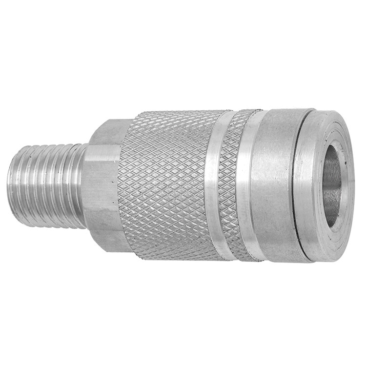 1/4 x 1/4" Stainless Steel Industrial Pneumatic Coupler - Male NPT   C21SS