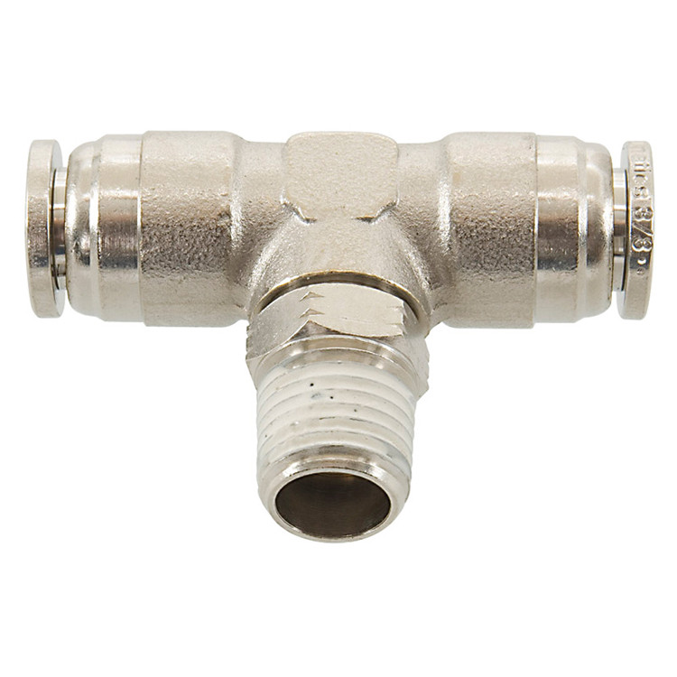 1/4 x 3/8 x 3/8" Nickel Plated Brass Male NPT - Push-To-Connect - Push-To-Connect Tee   G60T06P-04-06
