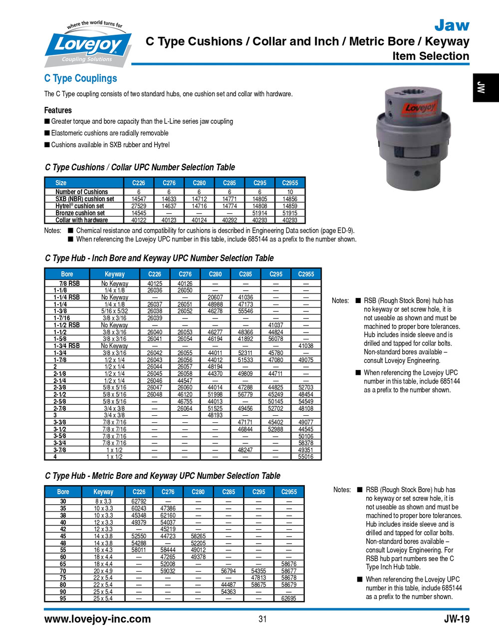 1-1/8" Shaft Lovejoy® Type C226 Jaw Style Coupling Half   C226-HUB-1-1/8-1/4X1/8KW
