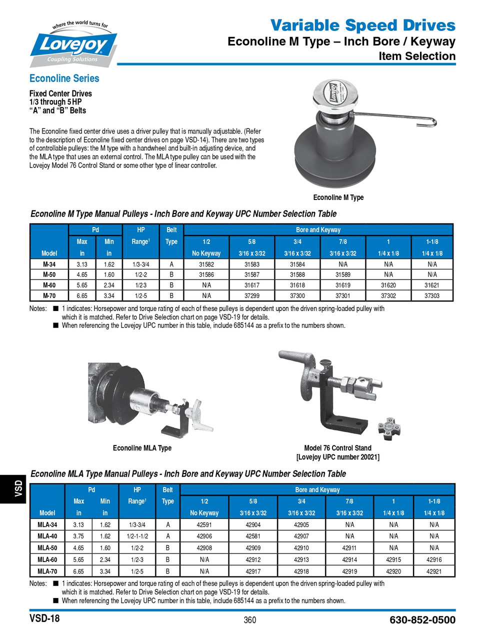 5/8" Shaft Lovejoy® Econoline M Type Model M-70 Manually Adjustable Pulley   M-70-5/8-PULLEY