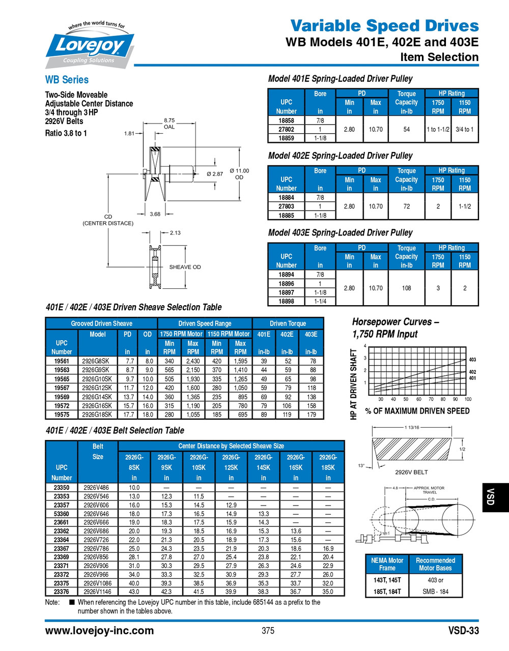 9" 2926V Type 1 Companion Sheave   2926G9SK-SHEAVE