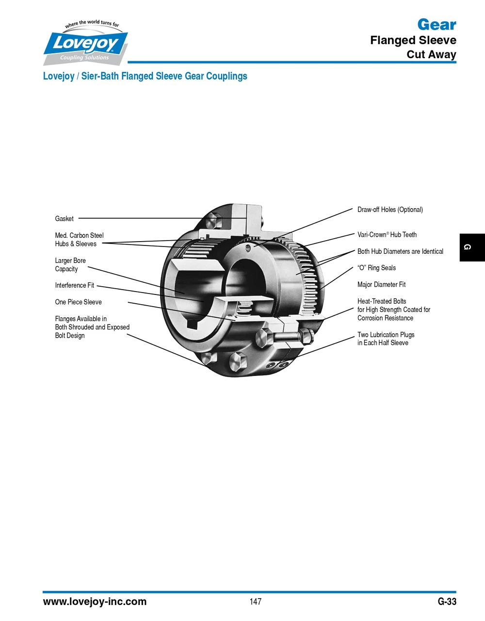 2-7/16" Shaft Lovejoy® Series F-2 Flex Flanged Gear Coupling Half   F-2-HUB-2-7/16-5/8X5/16KW