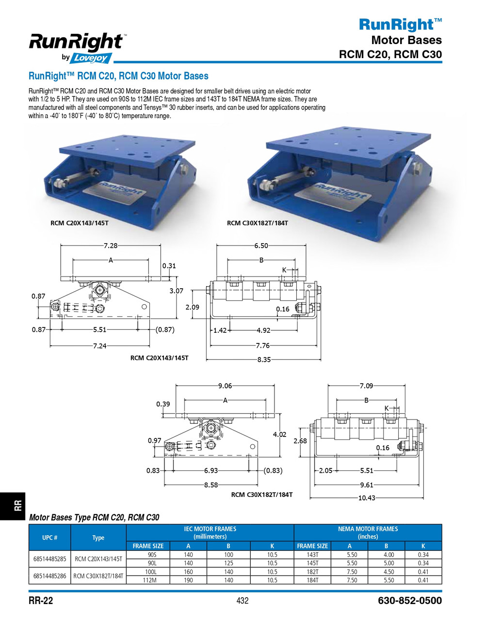 Runright® Motor Base   RCM-C-20-143T/145T-MOTOR BASE