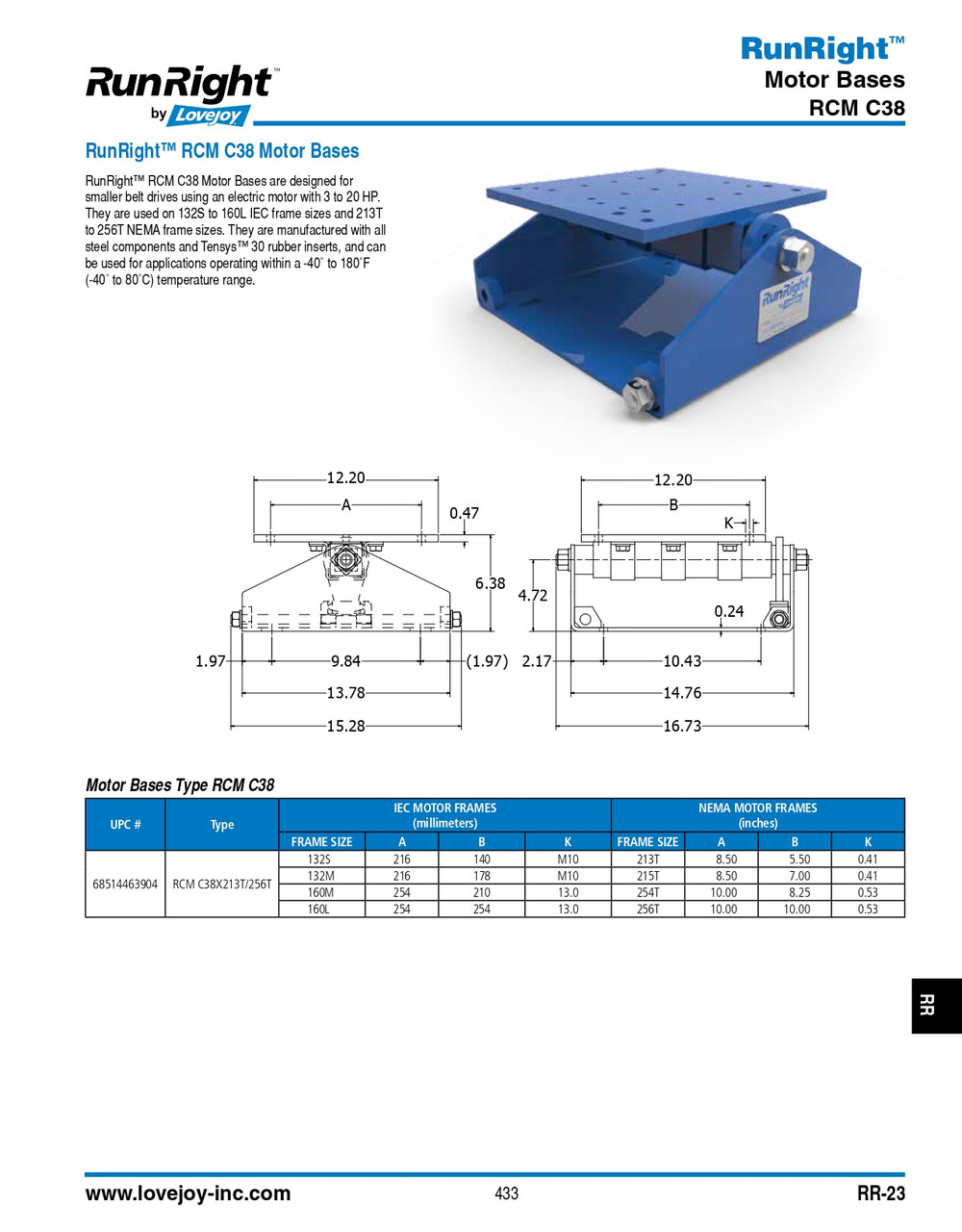 Runright® Motor Base   RCM-C-38-213T/256T-MOTOR BASE