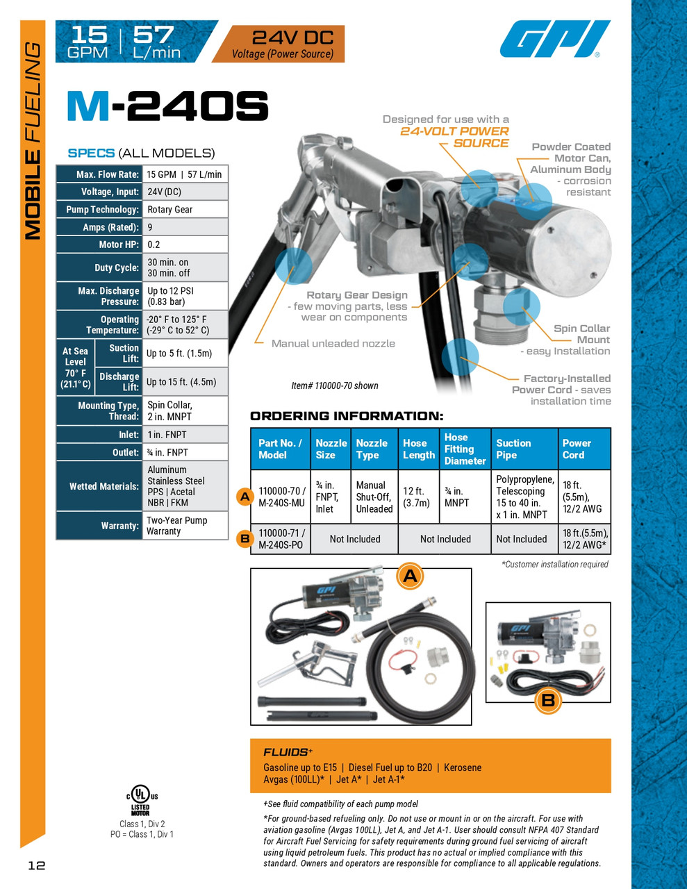 15 GPM 24V M-240® Series Fuel Transfer Pump   110000-70