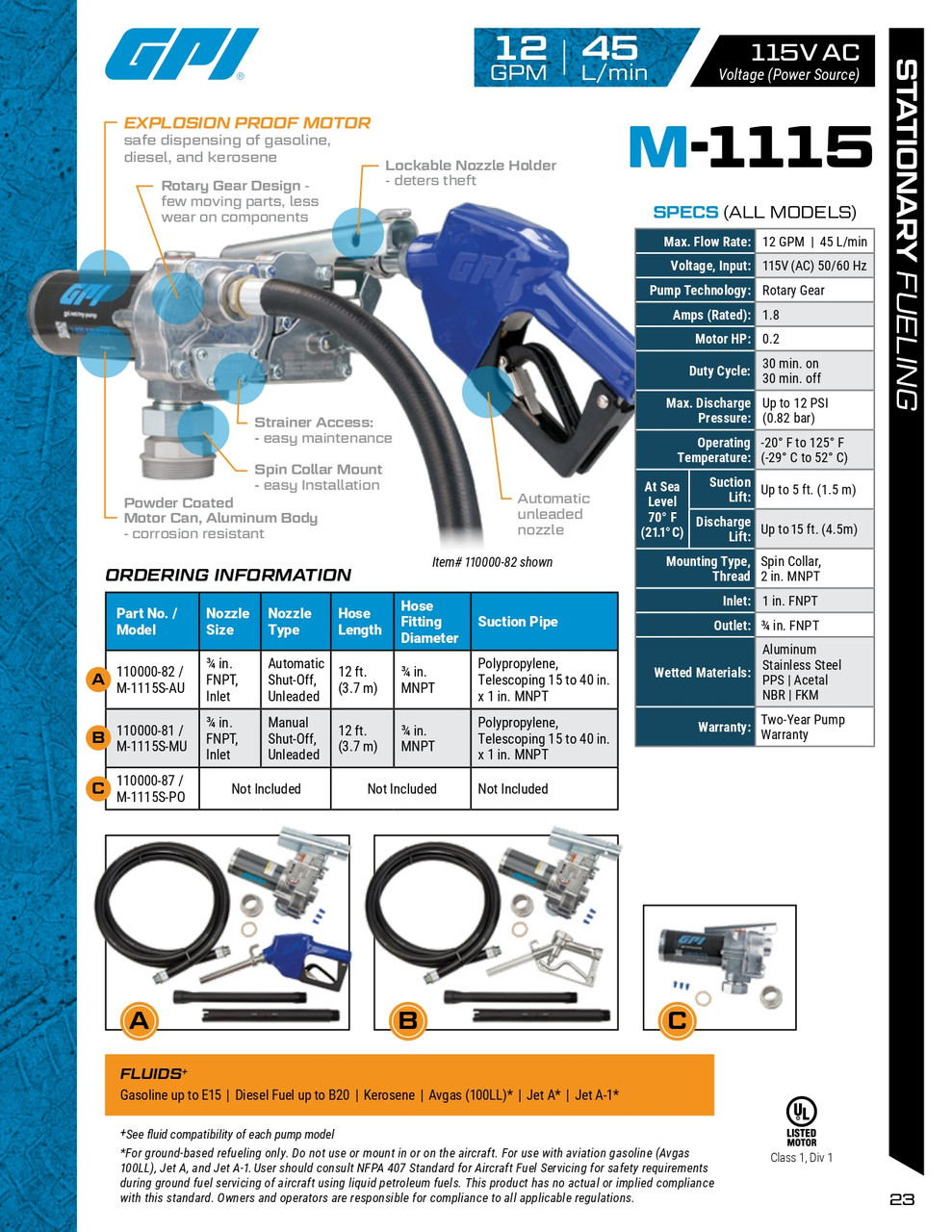 12GPM 115V M-1115® Series Fuel Transfer Pump   110000-87